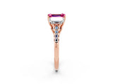 Rose gold Three-Stone Emerald Cut Pink Sapphire Ring with Pavé Band and Prong Setting_38