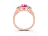 Rose gold Three-Stone Emerald Cut Pink Sapphire Ring with Pavé Band and Prong Setting_39