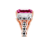 Rose gold Three-Stone Emerald Cut Pink Sapphire Ring with Pavé Band and Prong Setting_41