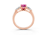 Rose gold Three-Stone Emerald Cut Pink Sapphire Ring with Pear Side Stones and Four-Prong Setting_27