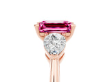 Rose gold Three-Stone Emerald Cut Pink Sapphire Ring with Pear Side Stones and Four-Prong Setting_29