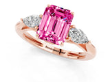 Rose gold Three-Stone Emerald Cut Pink Sapphire Ring with Pear  Side Stones in Four-Prong Setting_13