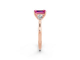 Rose gold Three-Stone Emerald Cut Pink Sapphire Ring with Pear  Side Stones in Four-Prong Setting_14