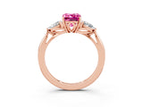 Rose gold Three-Stone Emerald Cut Pink Sapphire Ring with Pear  Side Stones in Four-Prong Setting_15