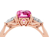 Rose gold Three-Stone Emerald Cut Pink Sapphire Ring with Pear  Side Stones in Four-Prong Setting_16
