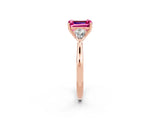 Rose gold Three-Stone Emerald Cut Pink Sapphire Ring with Pear  Side Stones in Four-Prong Setting_38