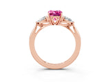 Rose gold Three-Stone Emerald Cut Pink Sapphire Ring with Pear  Side Stones in Four-Prong Setting_39