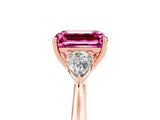Rose gold Three-Stone Emerald Cut Pink Sapphire Ring with Pear  Side Stones in Four-Prong Setting_41