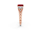 Rose gold Three-Stone Emerald Cut Ruby Braided Band Ring with Four-Prong Setting_38