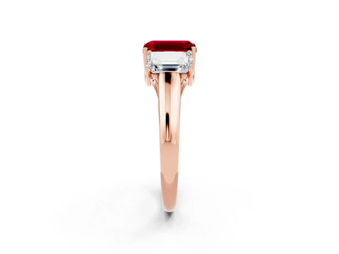 Rose gold Three-Stone Emerald Cut Ruby Engagement Ring with Prong Setting_2