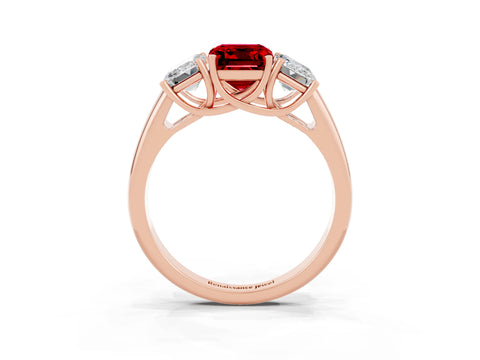 Rose gold Three-Stone Emerald Cut Ruby Engagement Ring with Prong Setting_3