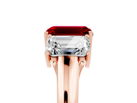 Rose gold Three-Stone Emerald Cut Ruby Engagement Ring with Prong Setting_5