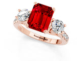Rose gold Three-Stone Emerald Cut Ruby Pavé Band with Four-Prong Setting_1