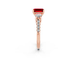 Rose gold Three-Stone Emerald Cut Ruby Pavé Band with Four-Prong Setting_2