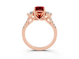 Rose gold Three-Stone Emerald Cut Ruby Pavé Band with Four-Prong Setting_3