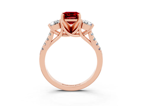 Rose gold Three-Stone Emerald Cut Ruby Pavé Band with Four-Prong Setting_3