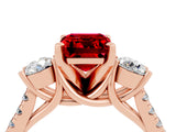 Rose gold Three-Stone Emerald Cut Ruby Pavé Band with Four-Prong Setting_4