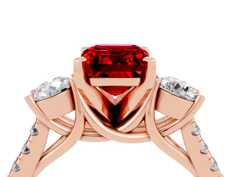Rose gold Three-Stone Emerald Cut Ruby Pavé Band with Four-Prong Setting_4