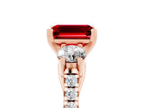 Rose gold Three-Stone Emerald Cut Ruby Pavé Band with Four-Prong Setting_5