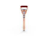 Rose gold Three-Stone Emerald Cut Ruby Ring with Pavé Band and Prong Setting_14