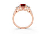 Rose gold Three-Stone Emerald Cut Ruby Ring with Pavé Band and Prong Setting_15