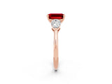 Rose gold Three-Stone Emerald Cut Ruby Ring with Pear Side Stones and Four-Prong Setting_2