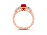 Rose gold Three-Stone Emerald Cut Ruby Ring with Pear Side Stones and Four-Prong Setting_3