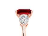 Rose gold Three-Stone Emerald Cut Ruby Ring with Pear Side Stones and Four-Prong Setting_5