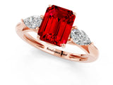Rose gold Three-Stone Emerald Cut Ruby Ring with Pear  Side Stones in Four-Prong Setting_13
