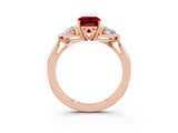 Rose gold Three-Stone Emerald Cut Ruby Ring with Pear  Side Stones in Four-Prong Setting_15