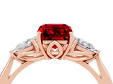 Rose gold Three-Stone Emerald Cut Ruby Ring with Pear  Side Stones in Four-Prong Setting_16