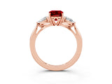 Rose gold Three-Stone Emerald Cut Ruby Ring with Pear  Side Stones in Four-Prong Setting_39