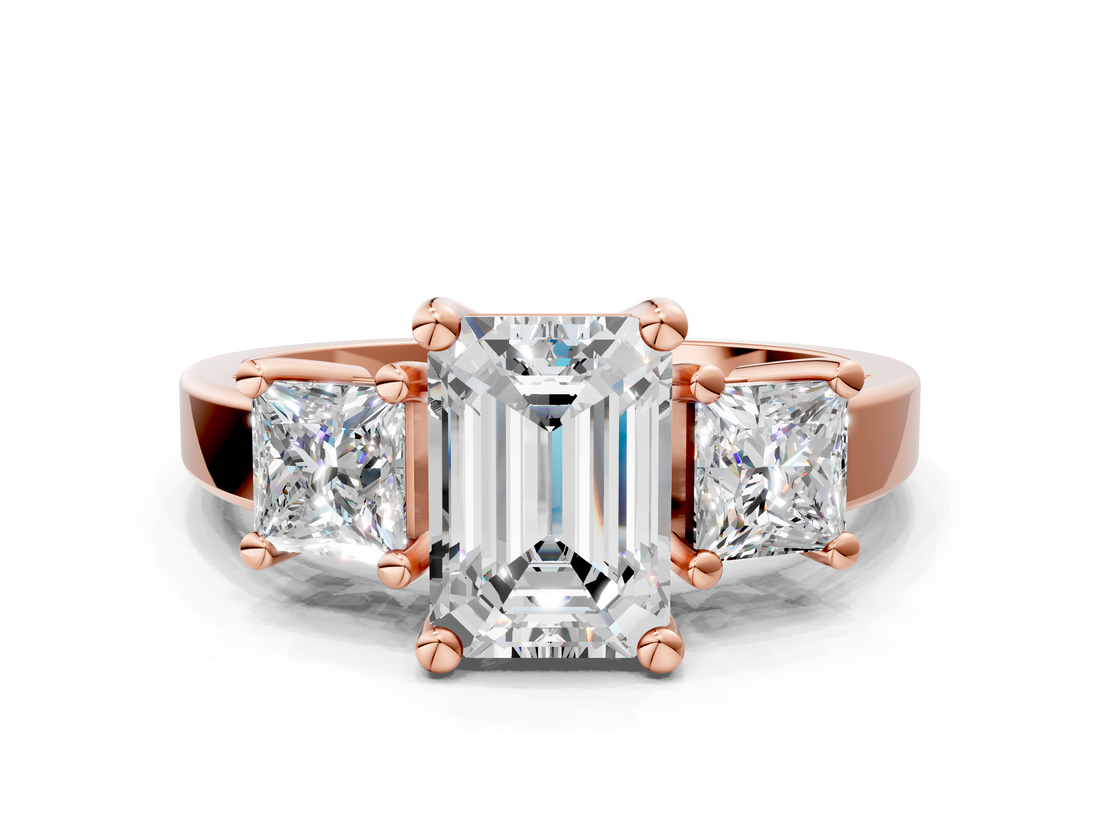 Rose gold Three-Stone Emerald Cut Solitaire Ring with Prong Setting_3