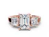 Rose gold Three-Stone Emerald Cut Solitaire Ring with Prong Setting_3