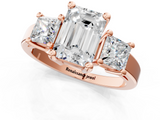 Rose gold Three-Stone Emerald Cut Solitaire Ring with Prong Setting_4