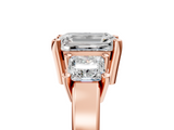 Rose gold Three-Stone Emerald Cut Solitaire Ring with Prong Setting_8
