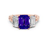 Rose gold Three-Stone Emerald Cut Tanzanite Braided Band Ring with Four-Prong Setting_36