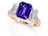 Rose gold Three-Stone Emerald Cut Tanzanite Braided Band Ring with Four-Prong Setting_37