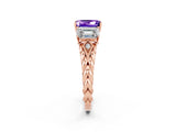 Rose gold Three-Stone Emerald Cut Tanzanite Braided Band Ring with Four-Prong Setting_38