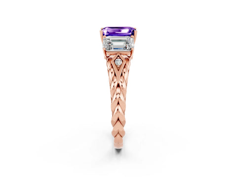 Rose gold Three-Stone Emerald Cut Tanzanite Braided Band Ring with Four-Prong Setting_38