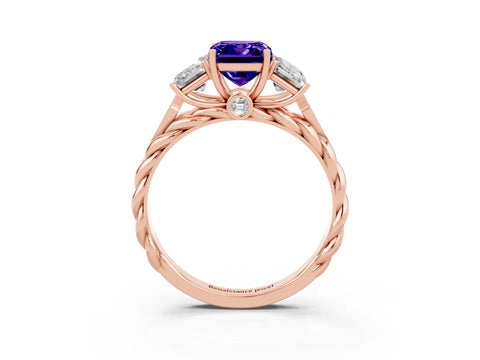 Rose gold Three-Stone Emerald Cut Tanzanite Braided Band Ring with Four-Prong Setting_39