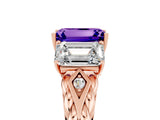 Rose gold Three-Stone Emerald Cut Tanzanite Braided Band Ring with Four-Prong Setting_41