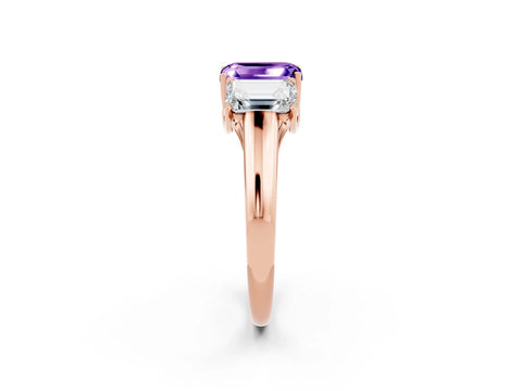 Rose gold Three-Stone Emerald Cut Tanzanite Engagement Ring with Prong Setting_2