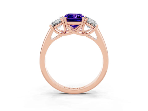 Rose gold Three-Stone Emerald Cut Tanzanite Engagement Ring with Prong Setting_3