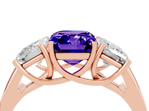 Rose gold Three-Stone Emerald Cut Tanzanite Engagement Ring with Prong Setting_4