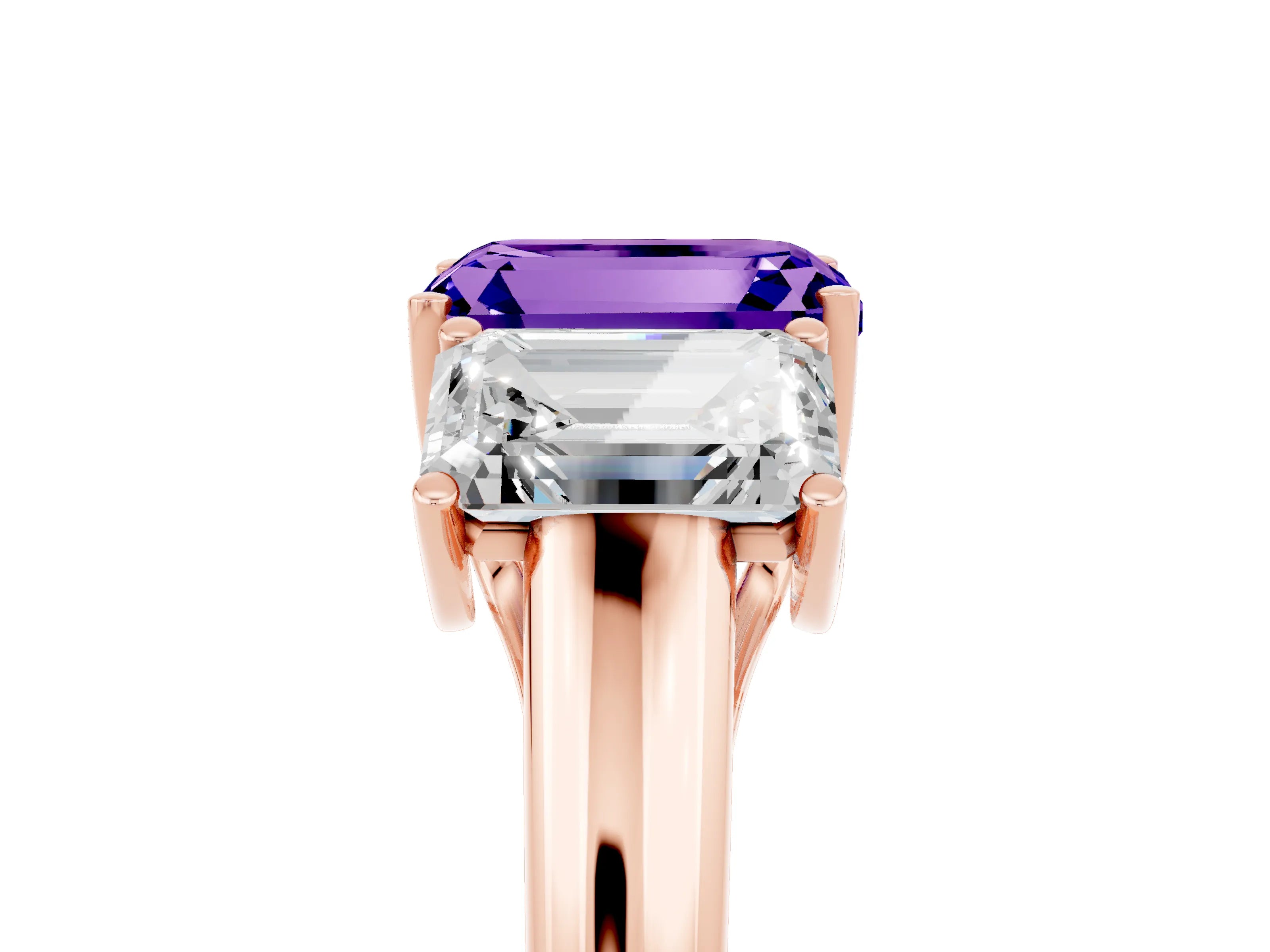 Rose gold Three-Stone Emerald Cut Tanzanite Engagement Ring with Prong Setting_5