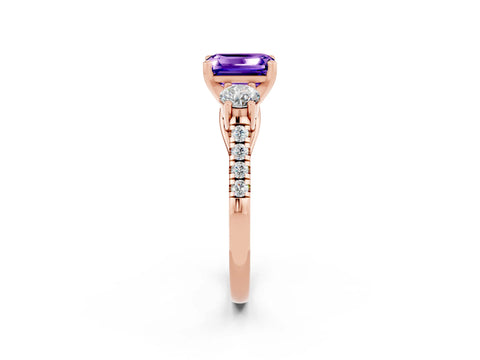 Rose gold Three-Stone Emerald Cut Tanzanite Pavé Band with Four-Prong Setting_2