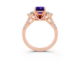 Rose gold Three-Stone Emerald Cut Tanzanite Pavé Band with Four-Prong Setting_3