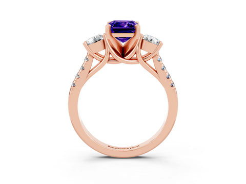Rose gold Three-Stone Emerald Cut Tanzanite Pavé Band with Four-Prong Setting_3