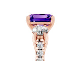 Rose gold Three-Stone Emerald Cut Tanzanite Pavé Band with Four-Prong Setting_5